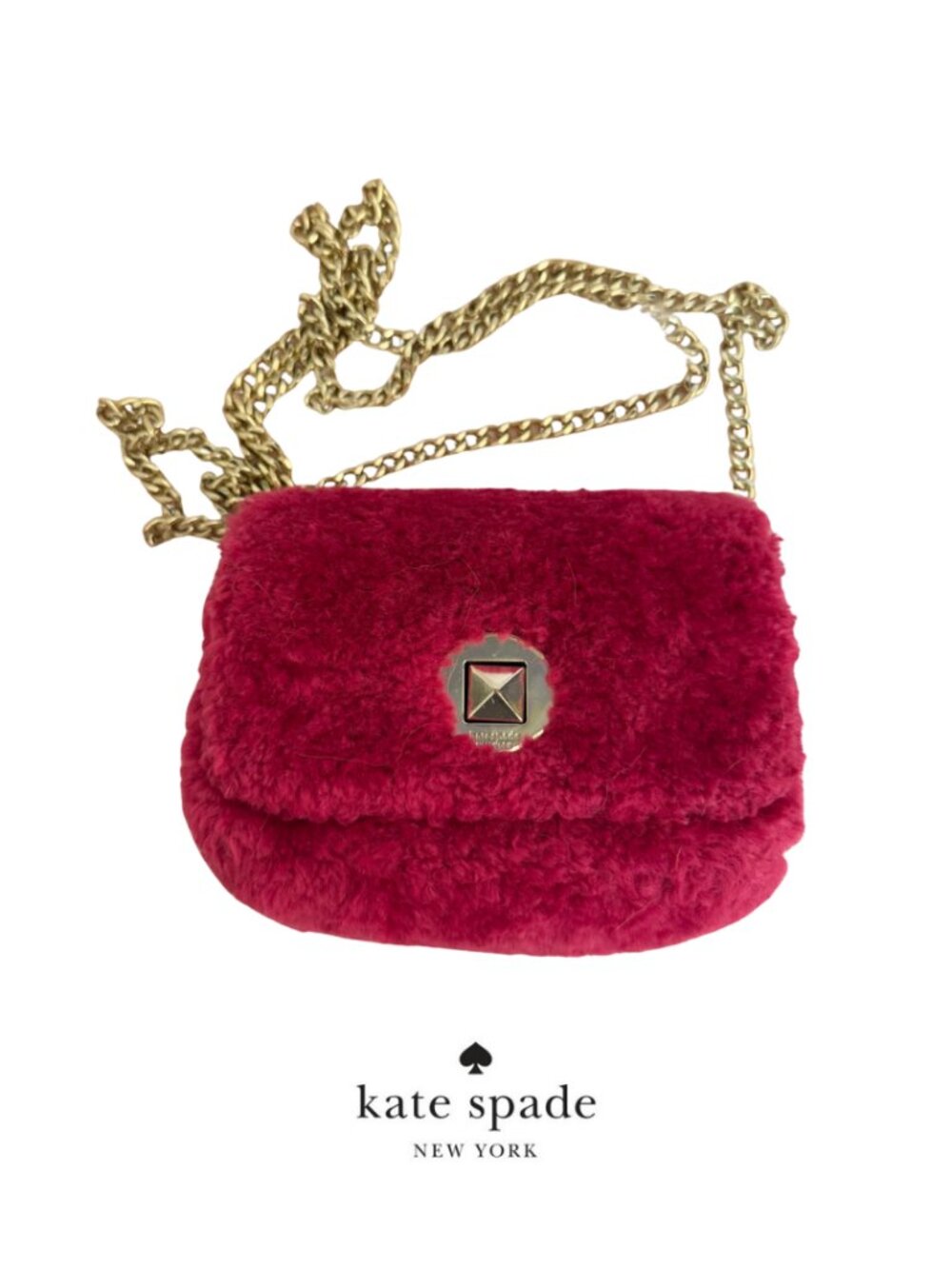Kate Spade Audrey Shearling Micro Crossbody Festival Pink Mini Bag